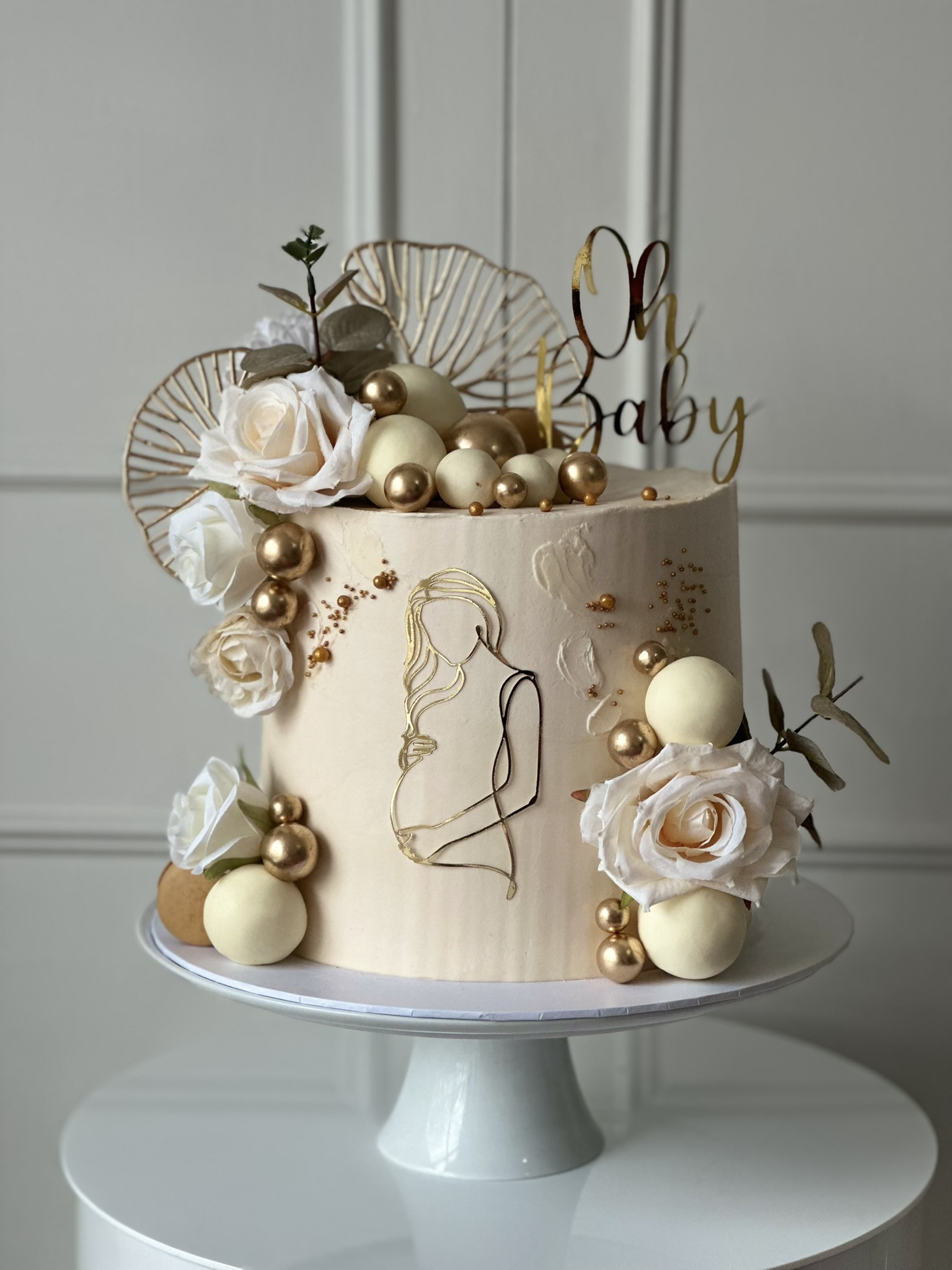 Oh Baby pregnant silhouette baby shower cake