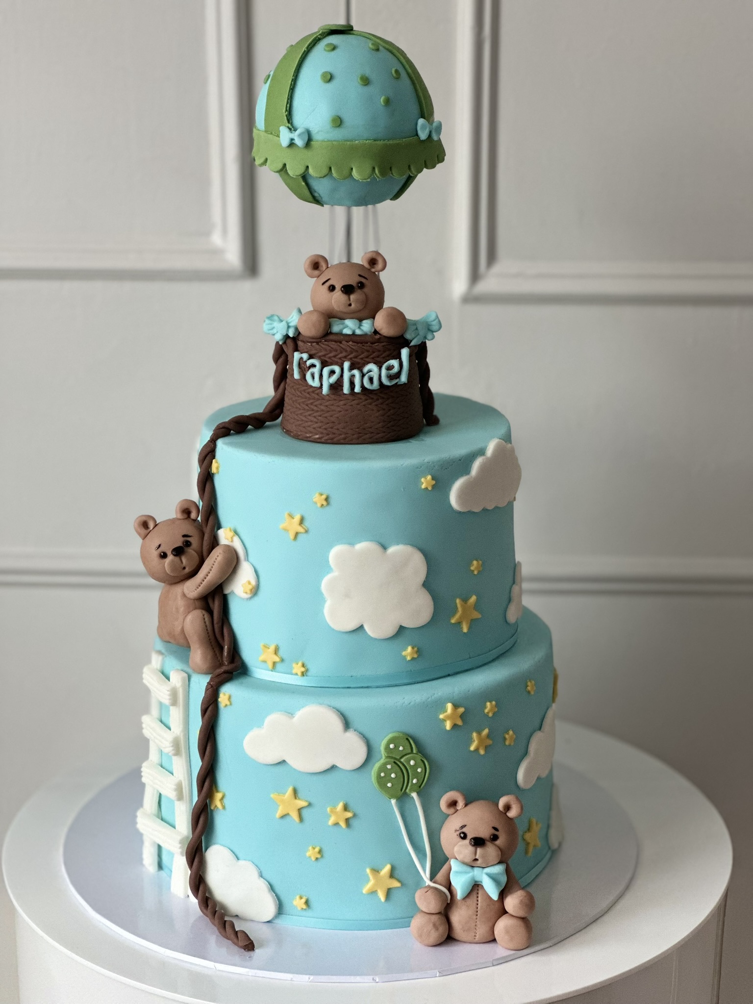 Raphael birthday teddy bear hot air balloon blue cake