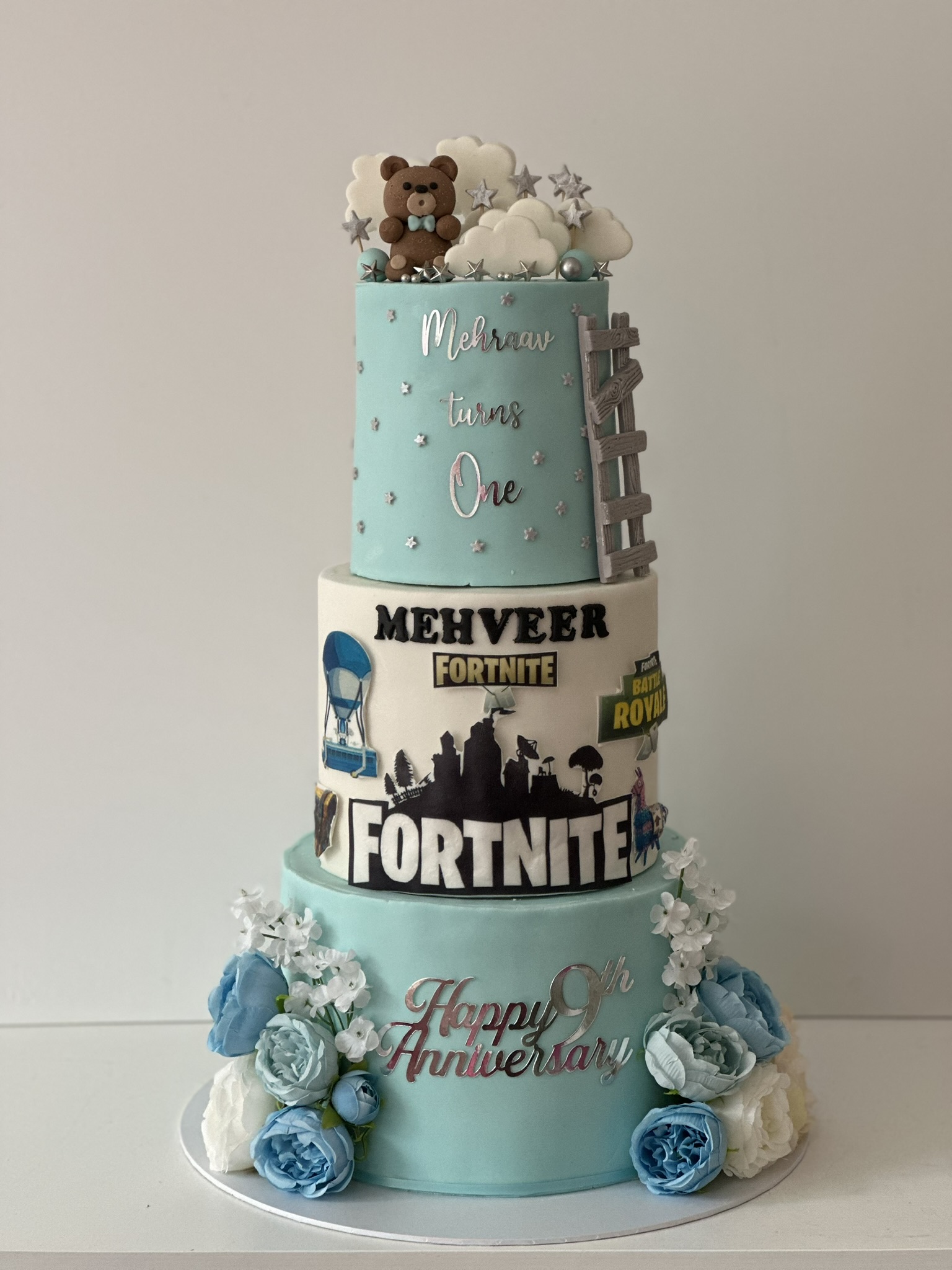 Mehraav Turns One and Mehveer Fortnite birthday cake