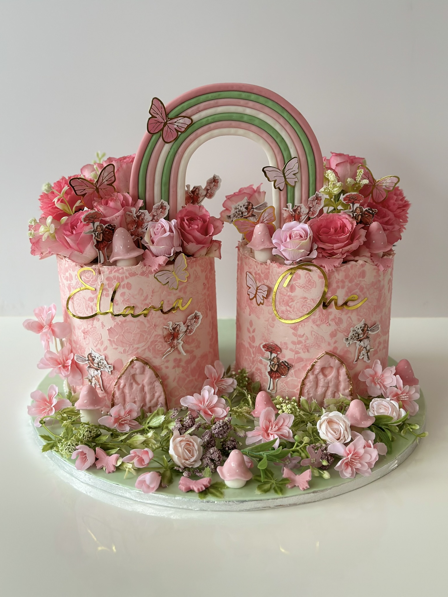 Ellaria One fairy garden twin birthday cakes