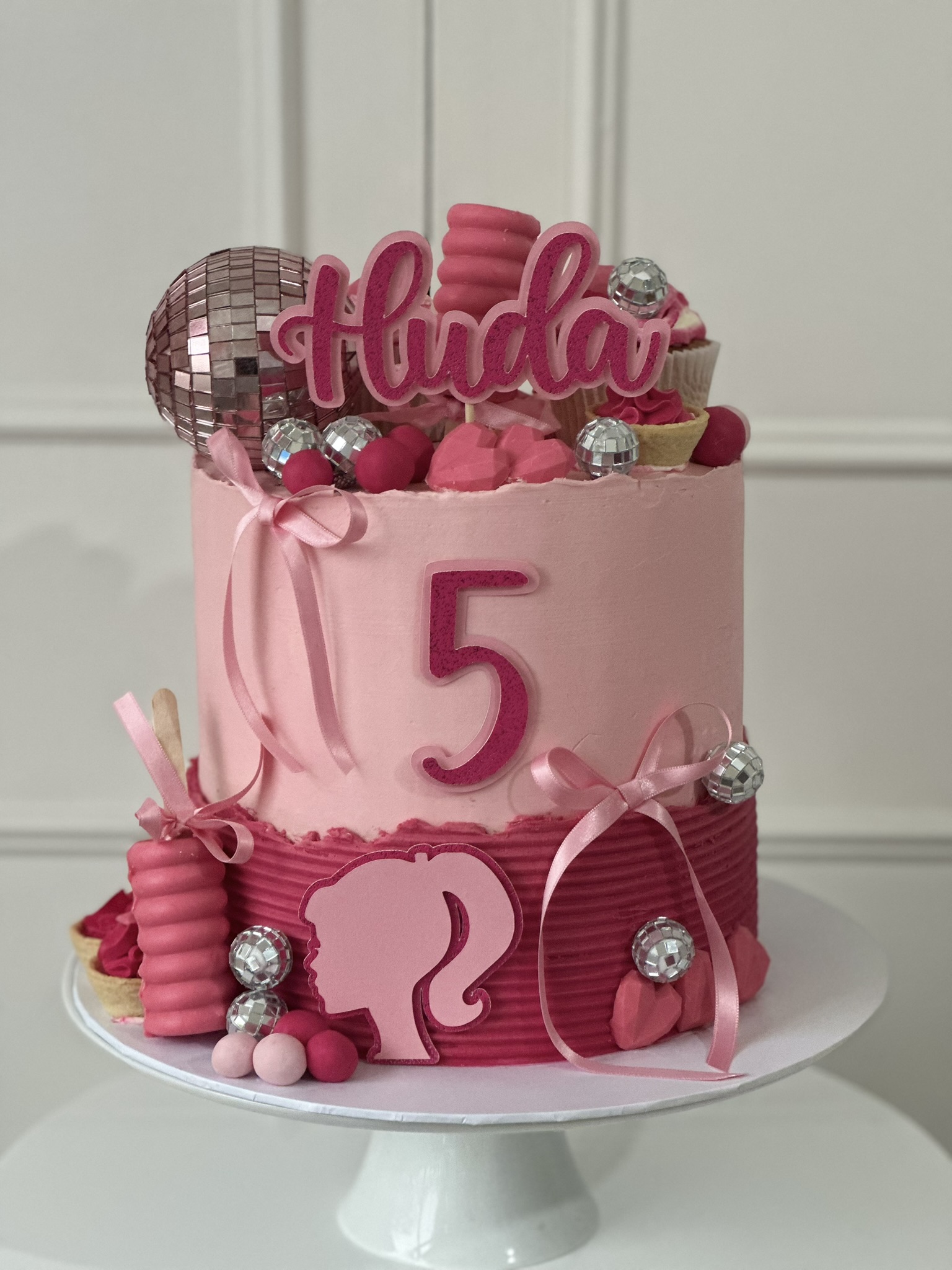 Huda 5th birthday Barbie pink cake