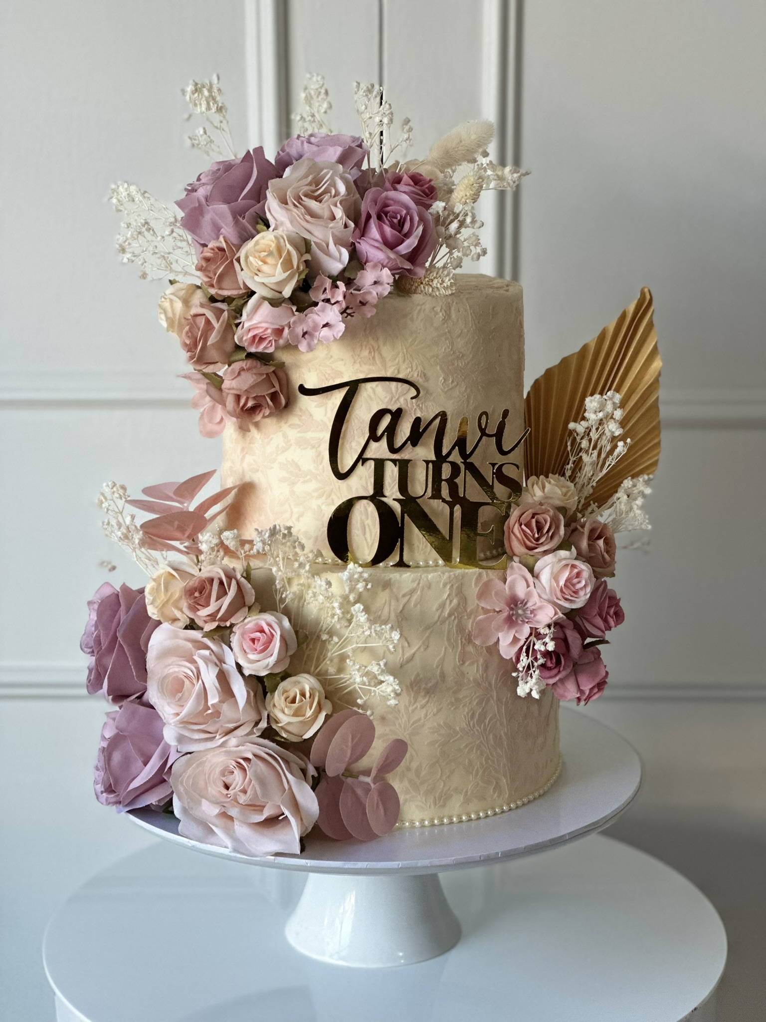 Tanvi Turns One 2 tier floral birthday cake