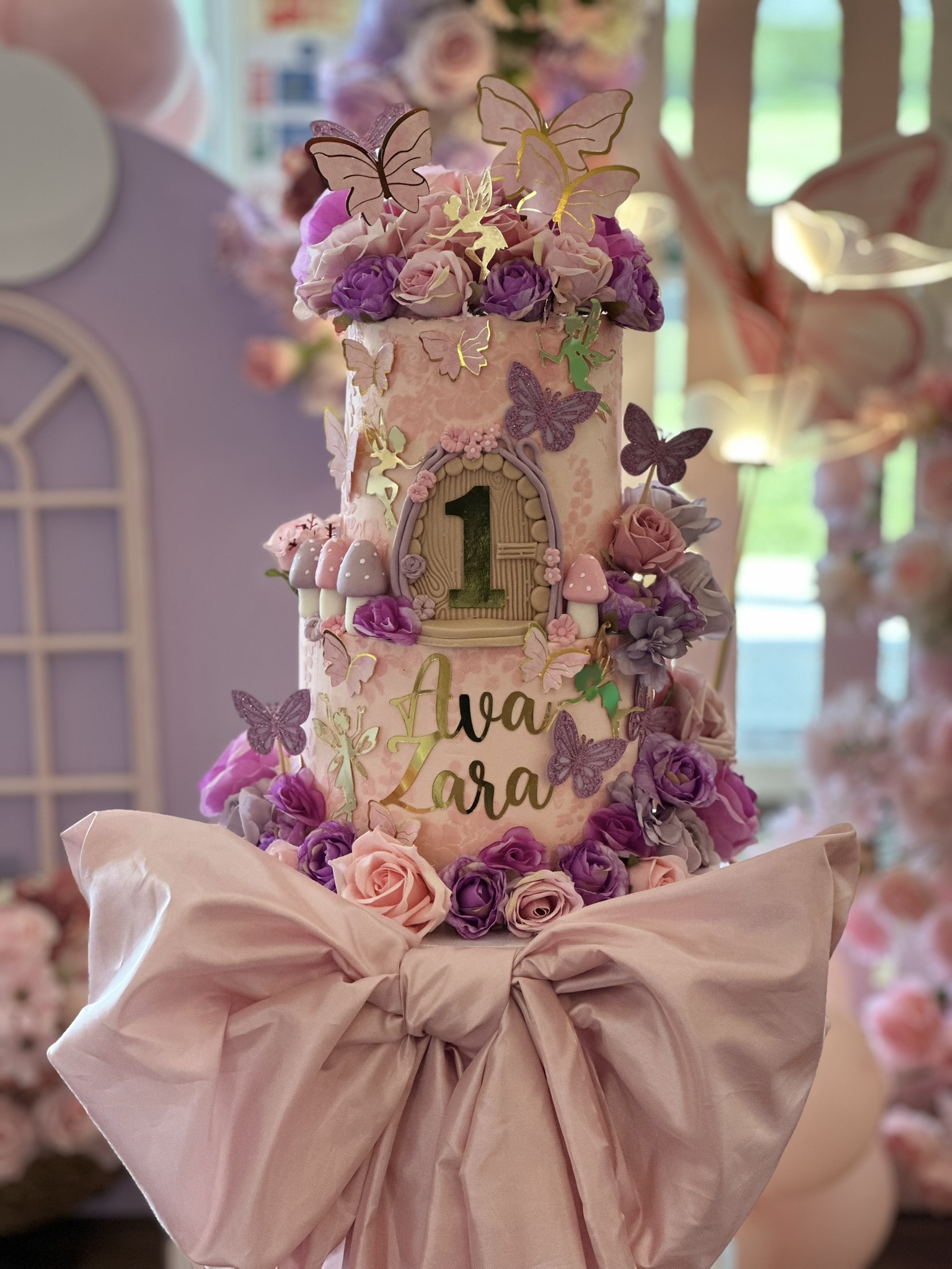 Ava Zara 1st birthday fairy butterfly purple cake