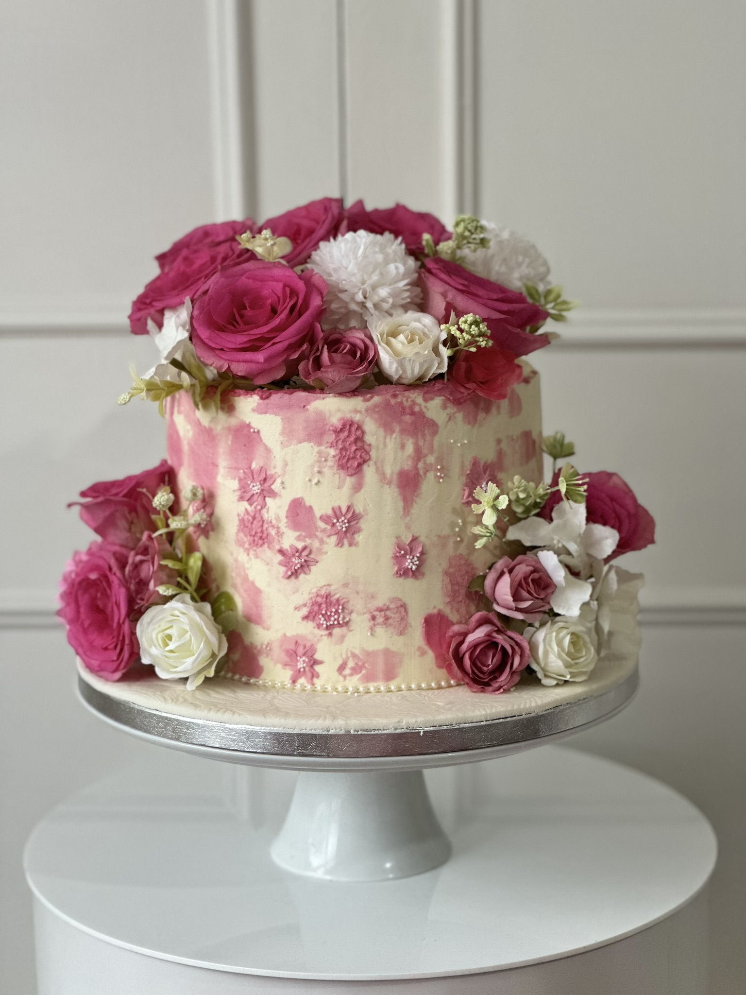 Pink 2 tier floral birthday cake