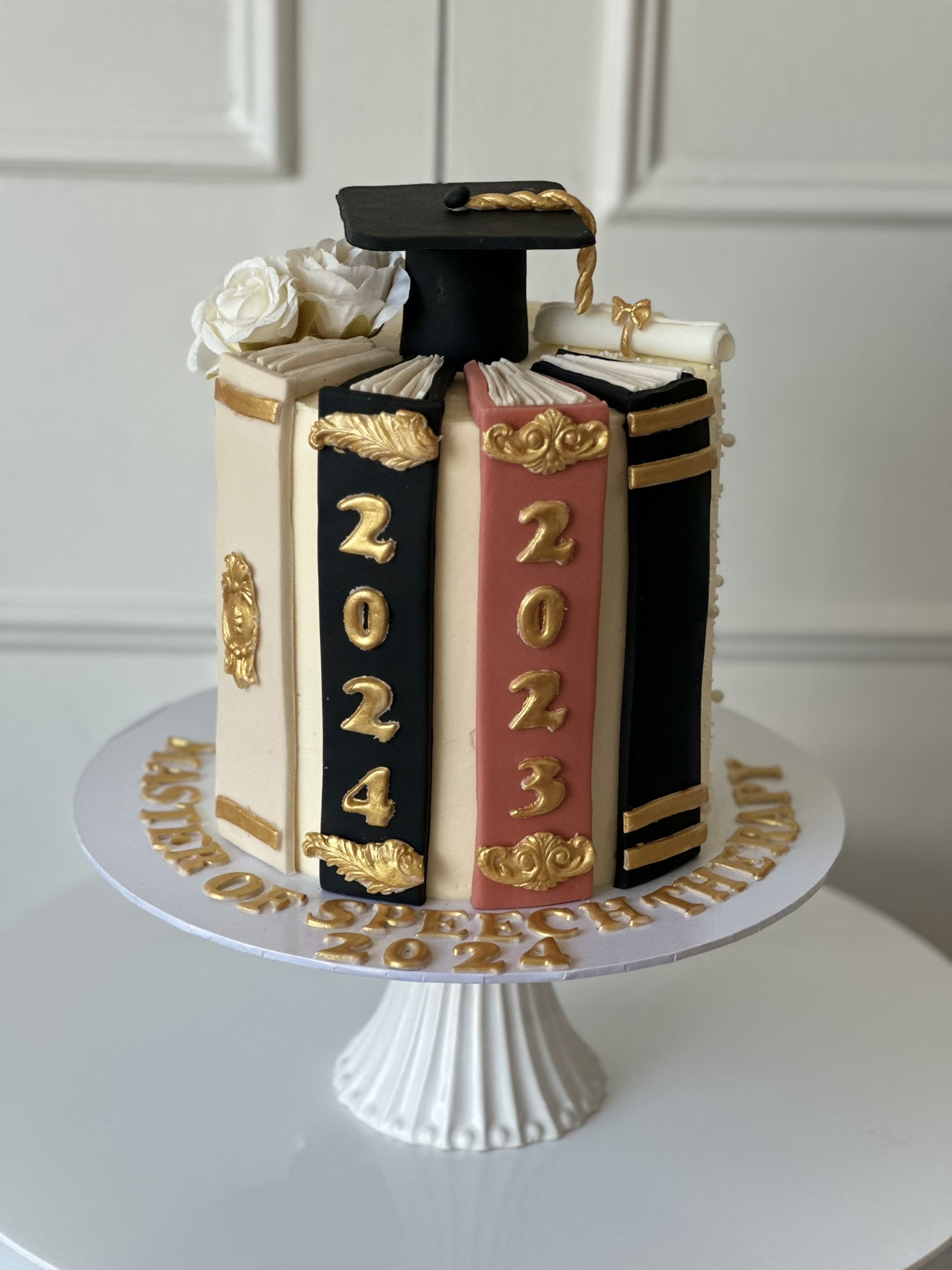 Master of Speech Therapy graduation book cake