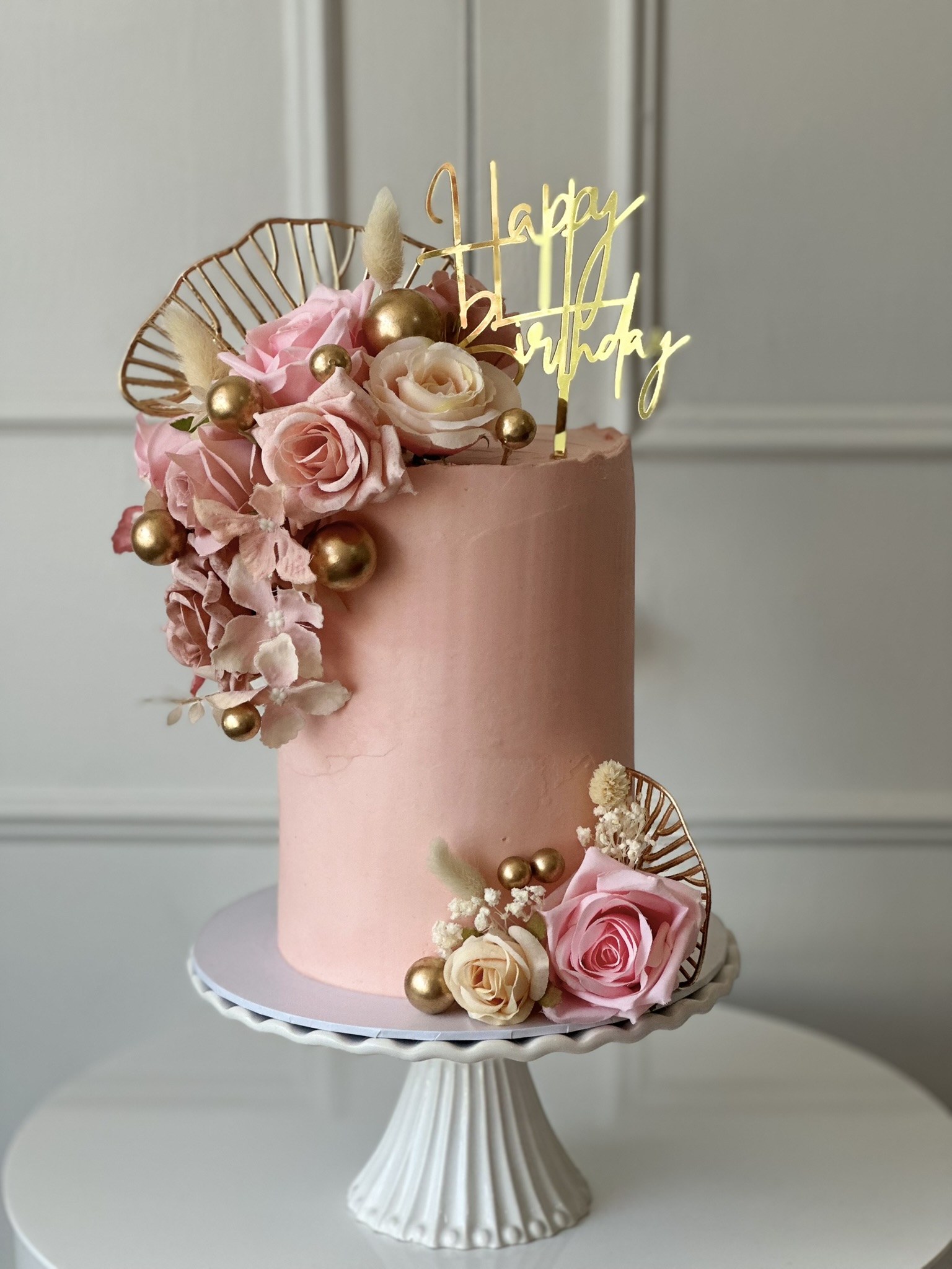 Happy Birthday pink floral cake