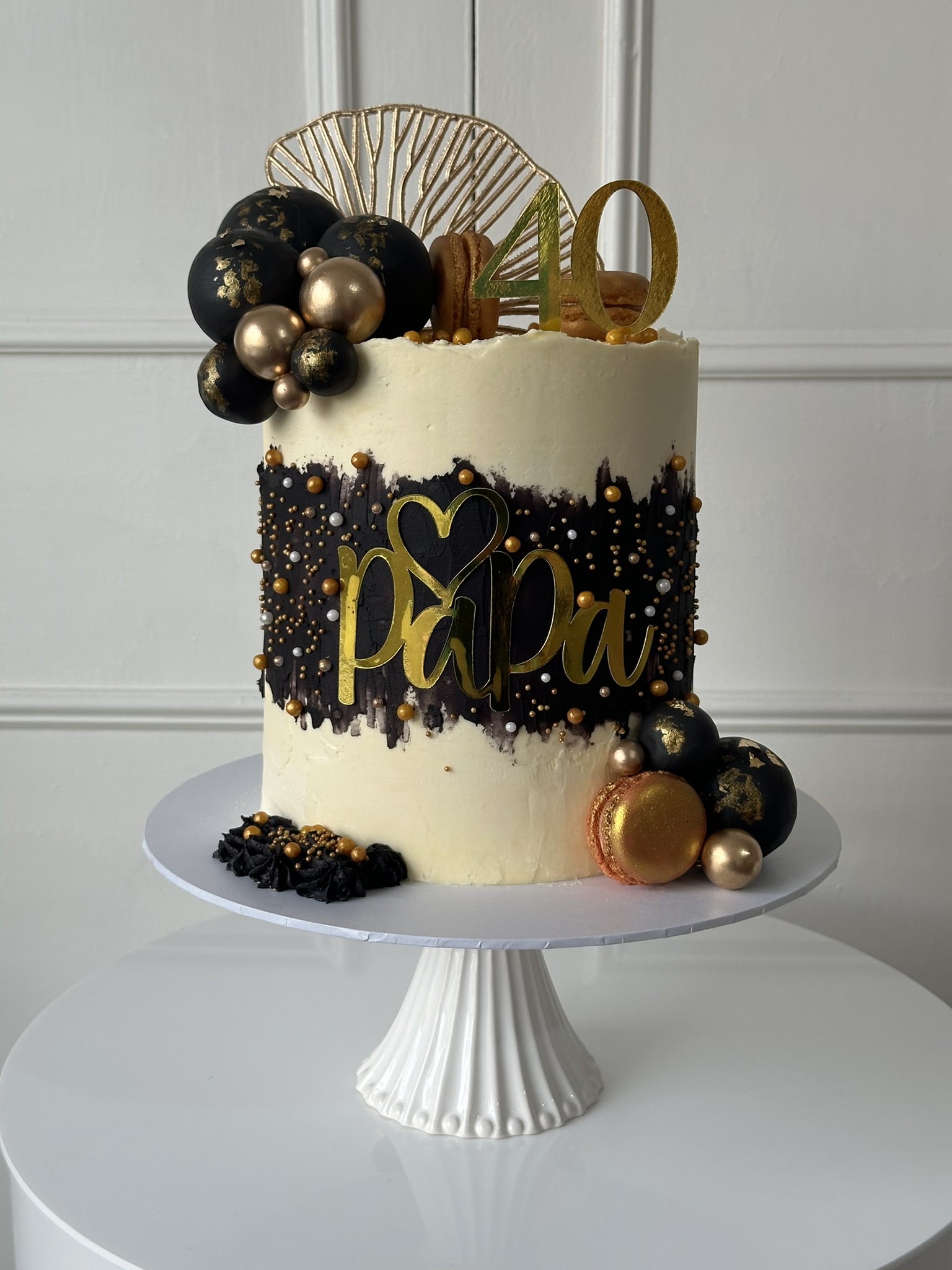Papa 40th birthday black and gold cake