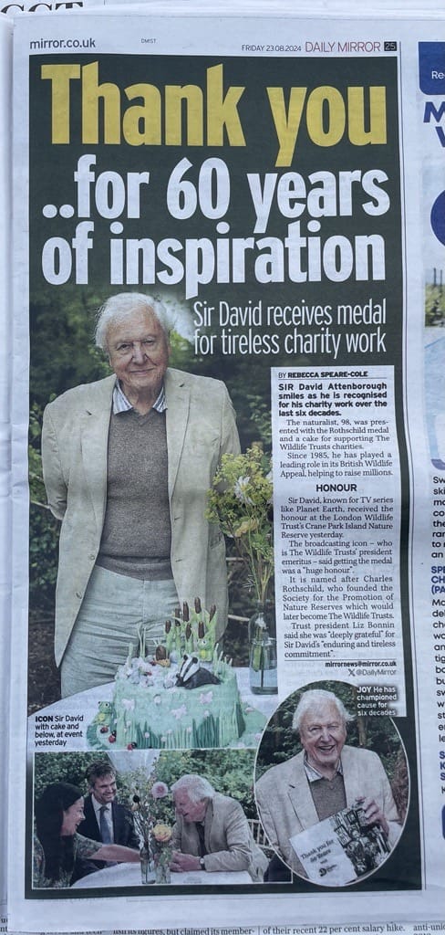 Daily Mirror feature Thank You for 60 years of inspiration Sir David Attenborough